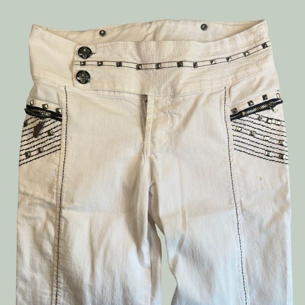 Cheviotto White Denim Studded Punk Rock Straight Leg Jeans Size 10